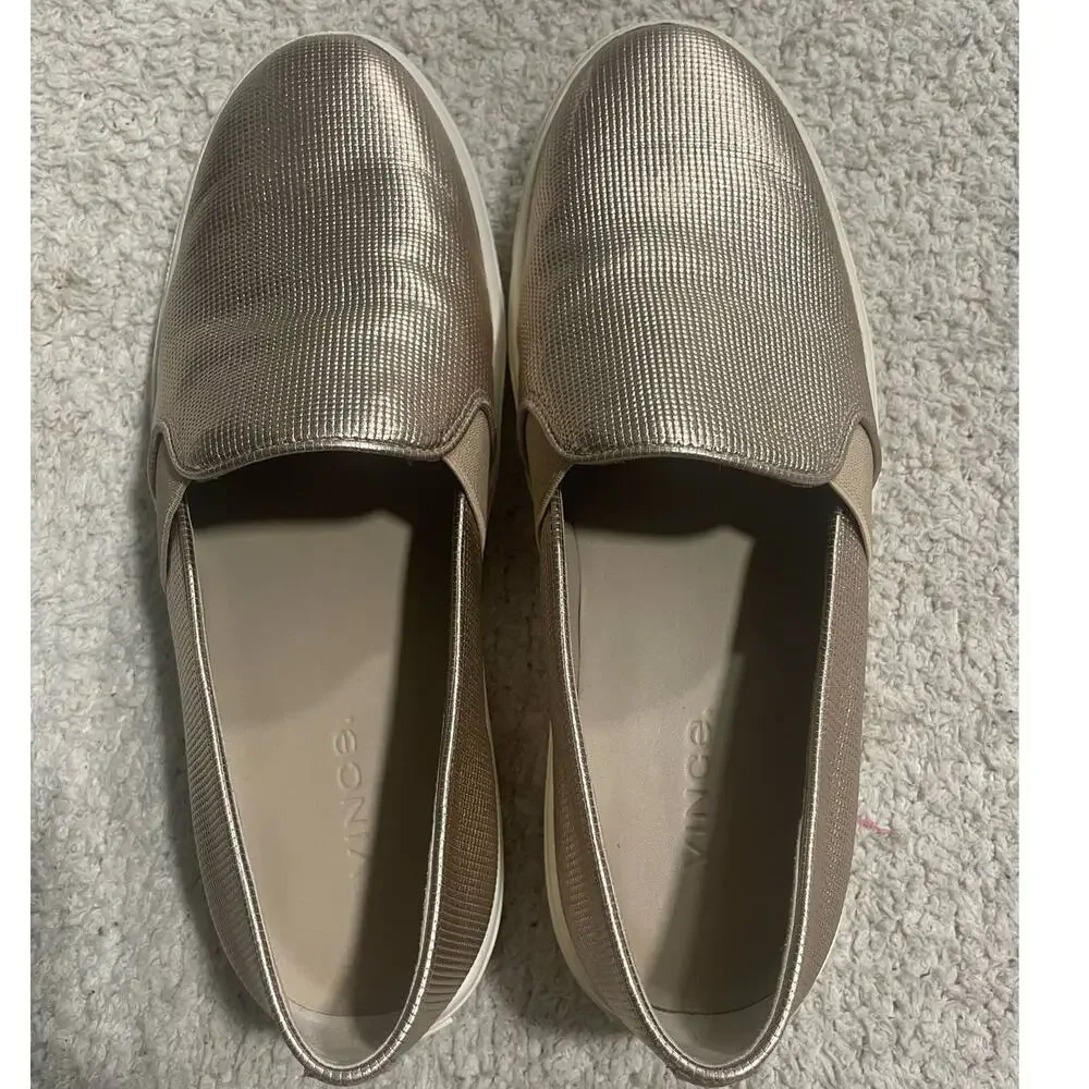 Vince Blair 5 Slip On Shoes Perforated Metallic Womens Size 6.5 Taupe MSRP $195